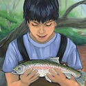 boy with trout_copyrighted nature illustration